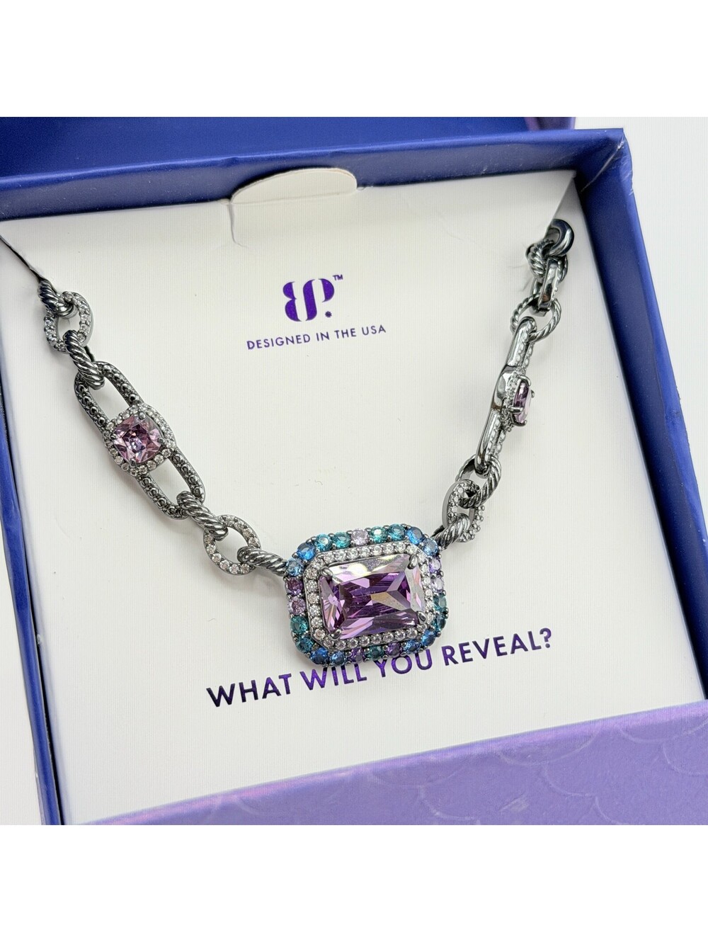 Bomb Party Exclusive Sirens FIZZTOPIA Necklace Amethyst, Tanzanite, & Paraiba - Picture 3 of 3